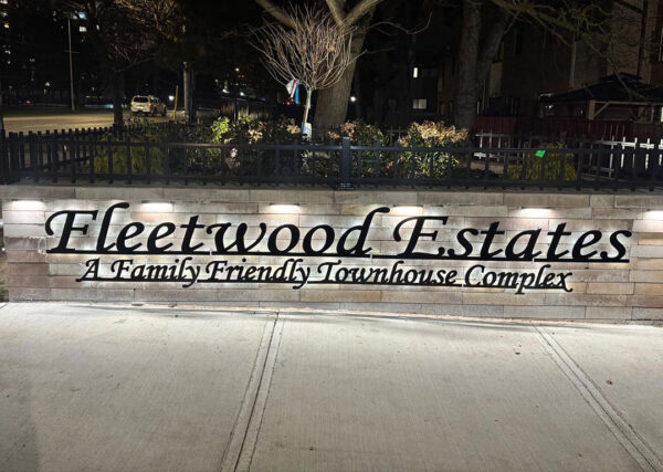 Reception lobby signage text on wall